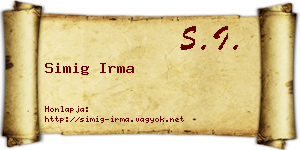 Simig Irma névjegykártya